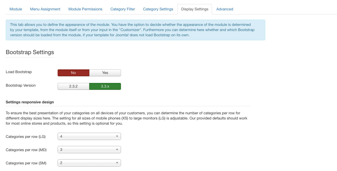 Parameters - Display Settings - Bootstrap