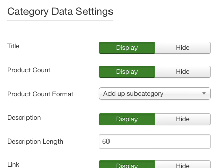 Screenshot: Anzeigeeinstellungen | Power Categories – Joomla! Modul