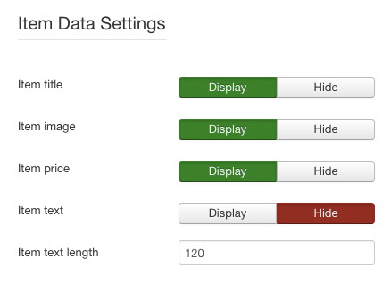 Screenshot: Anzeigeeinstellungen | Power Items – Joomla! Modul