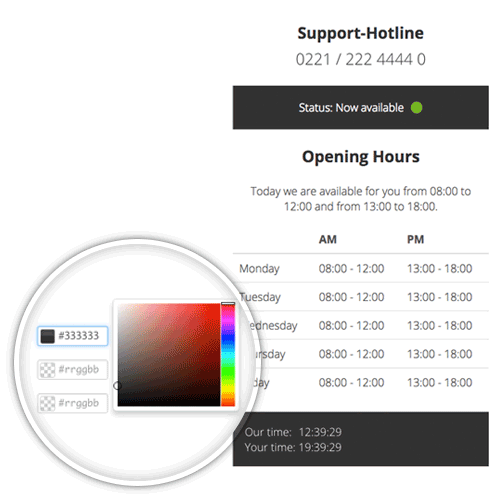 Screenshot: Customizer Einstellungen | Power Support & Business Hours – Joomla! Modul