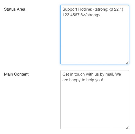 Screenshot: Inhalts-Einstellungen | Power Support & Business Hours – Joomla! Modul