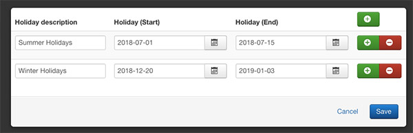 Screenshot: holiday settings | Power Support & Business Hours – Joomla! Module